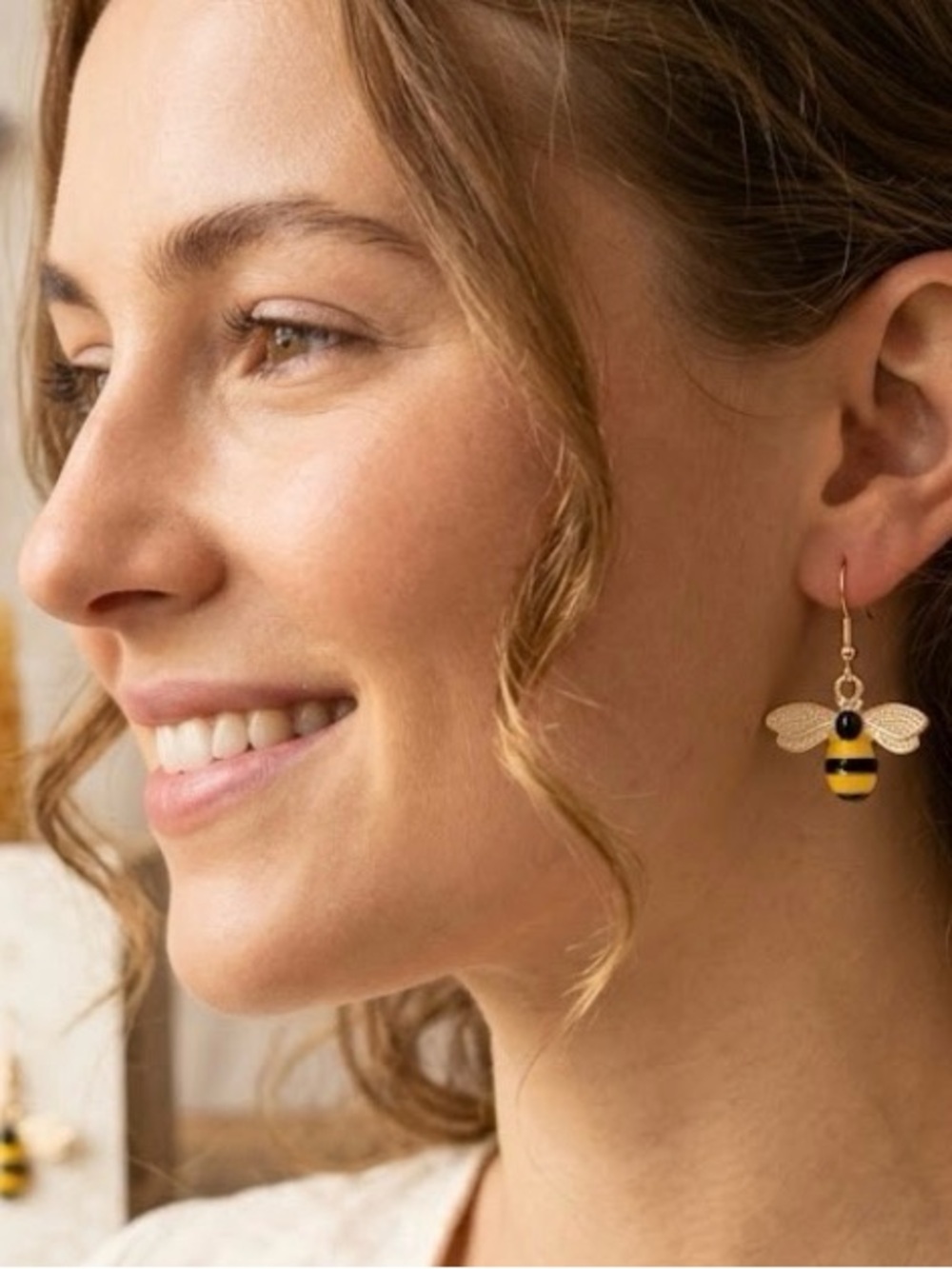 Gold-Tone Bee and Honeycomb Drop Earrings in Yellow - Women's Jewelry - Picture 4 of 4
